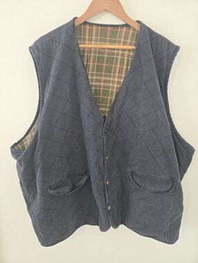 Vintage Color Works Farmer Workwear Quilted Button Vest Mens XL Plaid Blue